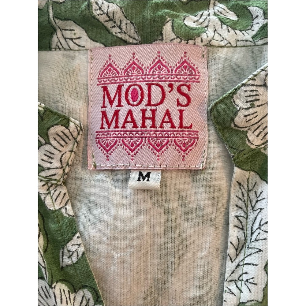 Mod's Mahal Green White Block Print Floral Maxi Dress Size M 100% Cotton Pockets - Picture 7 of 9